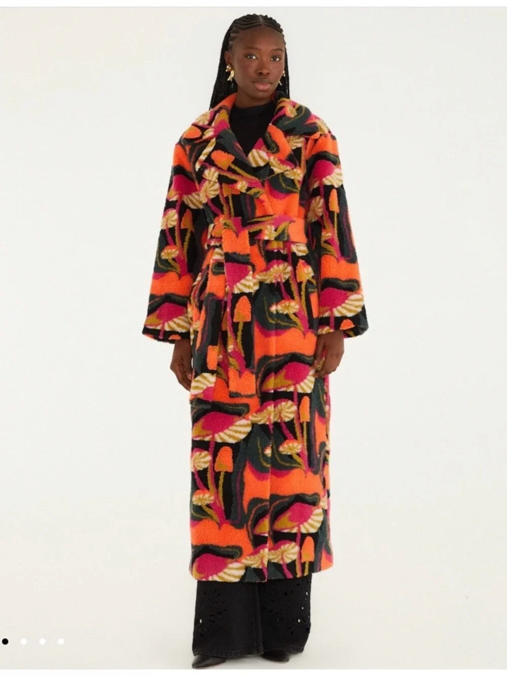 FARM RIO Black Wild Mushrooms Maxi Fleece Coat - Picture 1 of 5